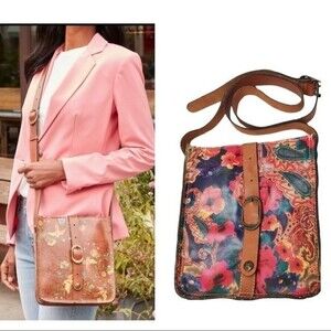 Patricia Nash Venezia  Full Grain Leather Crossbody Bag in Floral